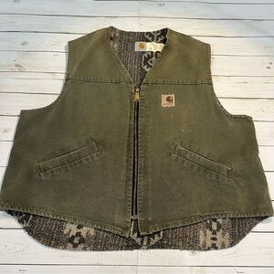 Vintage 1996 Carhartt Men's Aztec Sherpa Lined Vest Sz2XL Made in the USA